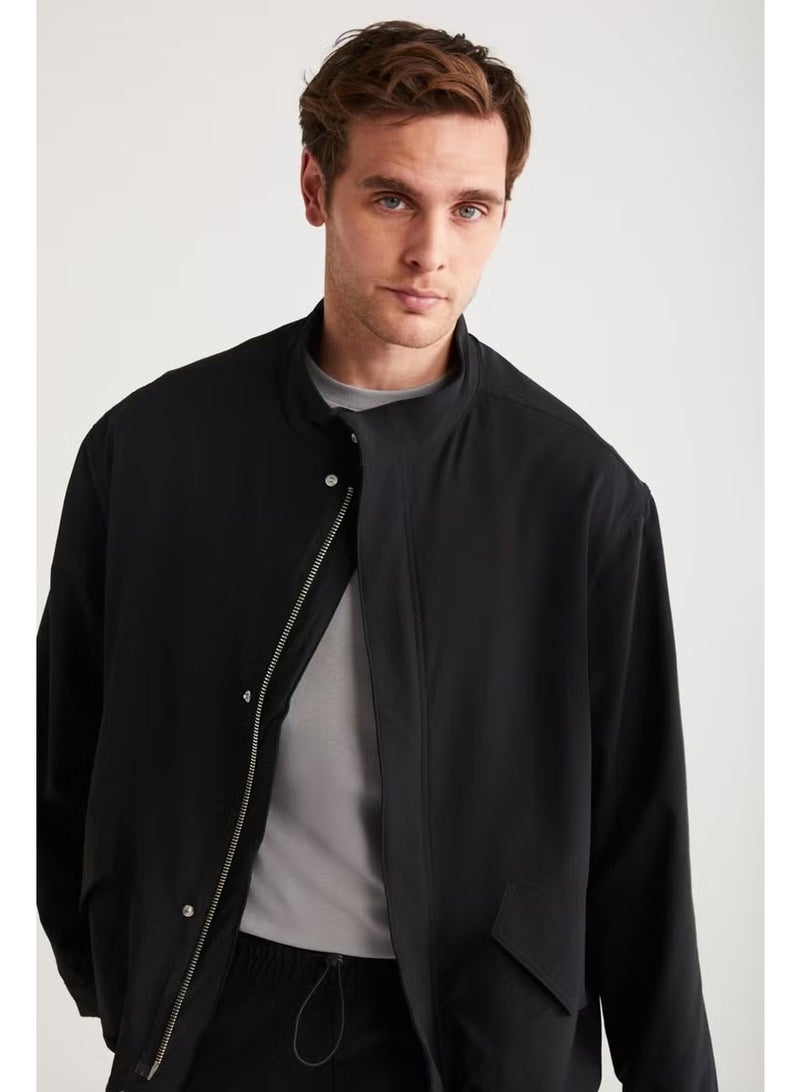 GRIMELANGE Roger Men's Stretchy Technical Fabric Thick Zippered Lined Sleeve Cuffed Flap Pocket Black Jacket - Image 3